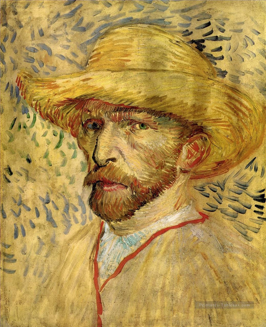 Autoportrait avec chapeau de paille Vincent van Gogh Peintures à l'huile